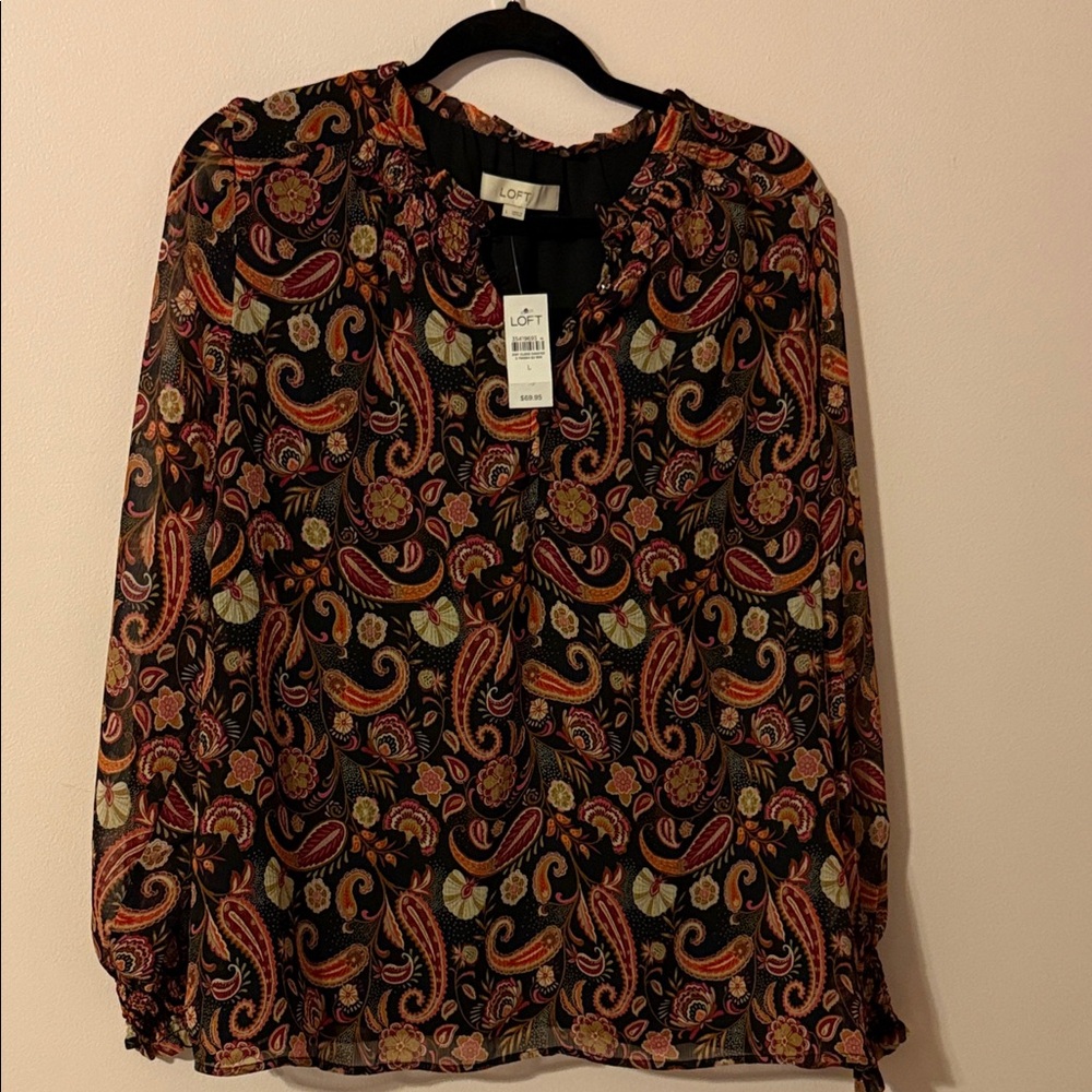 LOFT Paisley Blouse - Black and Red